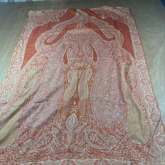 Paisley Pashmina Style Shawl Wrap Scarf 80” x 28” Rhinestone Embellished Boho - Picture 2 of 2
